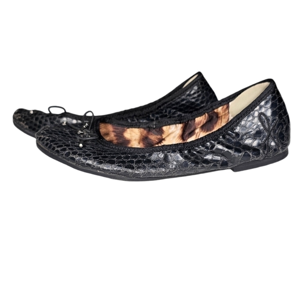 Sam Edelman Black Snakeskin Embossed Ballet Flats youth girl's 3, women's 5